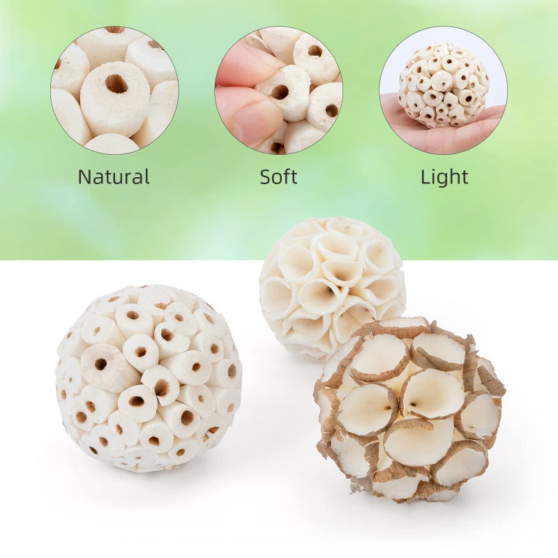 andwe Bird Toy Sola Balls - Natural Soft Chew Shredding & Foraging Toy for Cockatiel Conure Quaker Parrot Budgie Parakeet Rabbit Bunny Guinea Pig Chinchilla (Style 2 (Pack of 6)) - Image 3