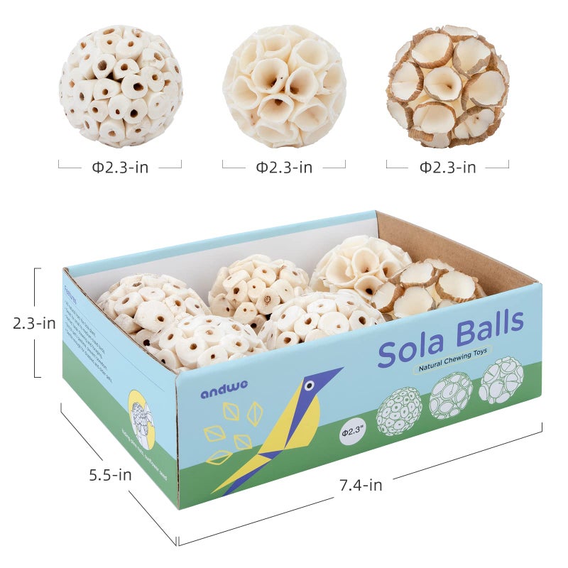 andwe Bird Toy Sola Balls - Natural Soft Chew Shredding & Foraging Toy for Cockatiel Conure Quaker Parrot Budgie Parakeet Rabbit Bunny Guinea Pig Chinchilla (Style 2 (Pack of 6)) - Image 4