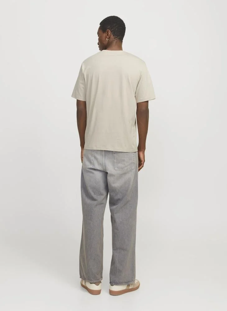 جاك اند جونز تيشيرت بياقة دائرية مطبوع بقصة عادية