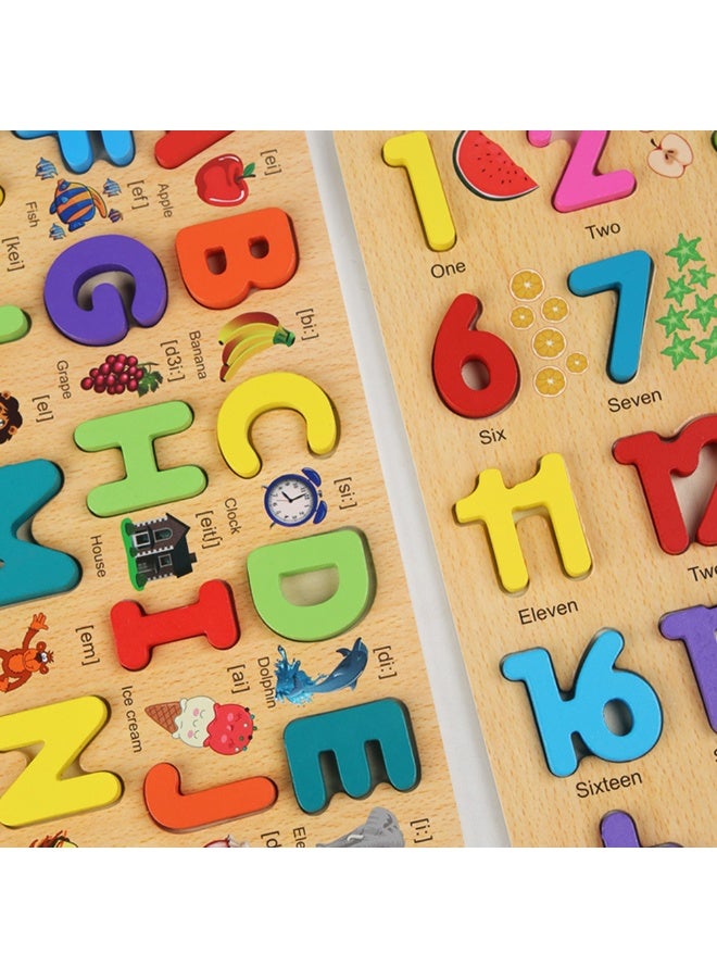 2packs الأبجدية رقم شكل التعلم الألغاز الخشبية للأطفال الصغار الأطفال مونتيسوري لعب التعليم قبل المدرسة للأعمار 3 4 5 مع علامة النطق - Image 2