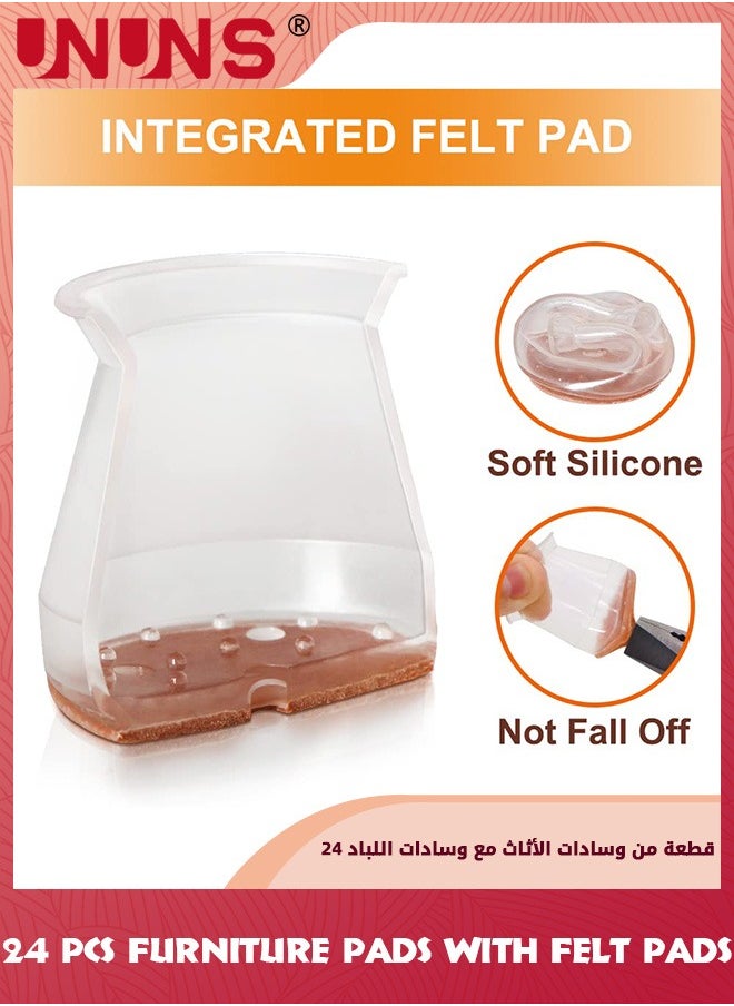 UNUNS - 24 Pcs Chair Leg Floor Protectors,Chair Leg Floor Protectors With Felt Pads,Furniture Pads For Hardwood Floors,Clear Chair Pads For Chair Legs,Table Legs Or Other Furniture Legs,Clear Brown - Image 1