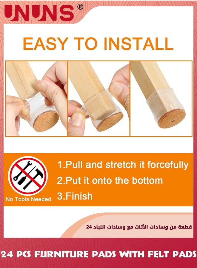 UNUNS - 24 Pcs Chair Leg Floor Protectors,Chair Leg Floor Protectors With Felt Pads,Furniture Pads For Hardwood Floors,Clear Chair Pads For Chair Legs,Table Legs Or Other Furniture Legs,Clear Brown - Image 1