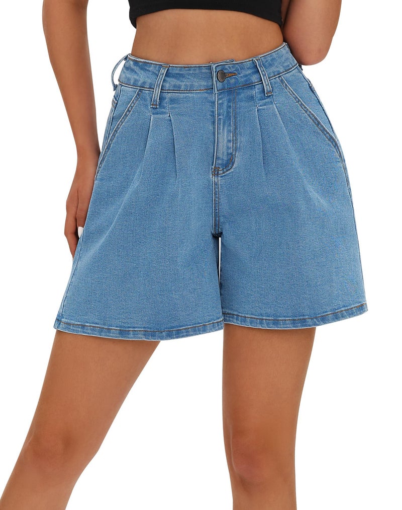roswear Womens Wide Leg Denim High Waisted Stretchy Loose Jean Shorts Blue XLarge