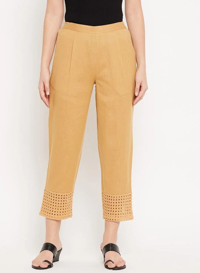 Winered Women Beige Cotton Ankle Length Straight Pants