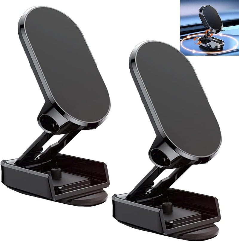 2023 New Alloy Folding Magnetic Car Phone Holder, 360° Alloy Folding Magnetic Car Phone Holder, Universal Magnetic Phone Holder for Car Dashboard, Foldable Magnetic Car Phone Mount (2PCS - Black)