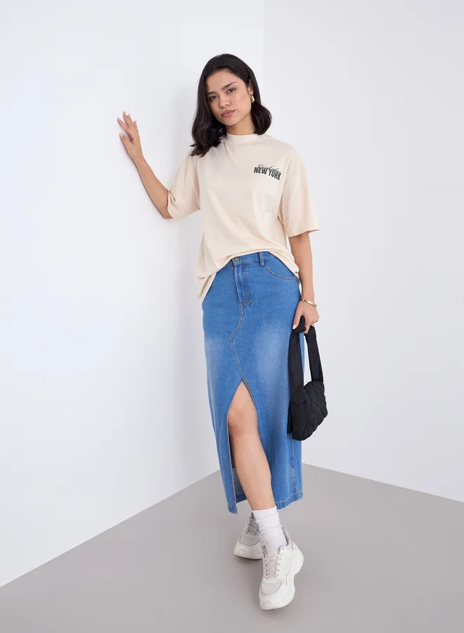Styli Styli Beige Graphic Print Oversized T-Shirt