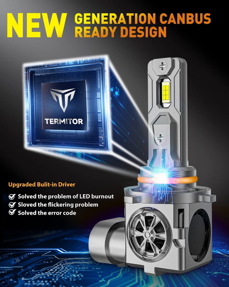 Termitor 9005/HB3 Light Bulbs, 100,000LM 13X Super Brighter, 1:1 Halogen Size, 6500K Cool White, 70000Hrs Long Service Life with Cooling Fan, Plug and Play Light Kit, Pack of 2 - Image 5