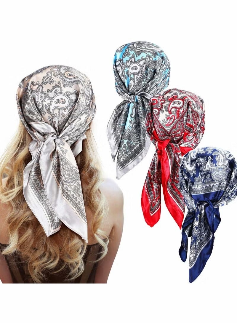 Satin Silk Head Scarves, 4PCS Square Feeling Scarf Boho Hair Bandanas for Women Sleeping Headscarf Bundle(60 x 60cm) - Image 1