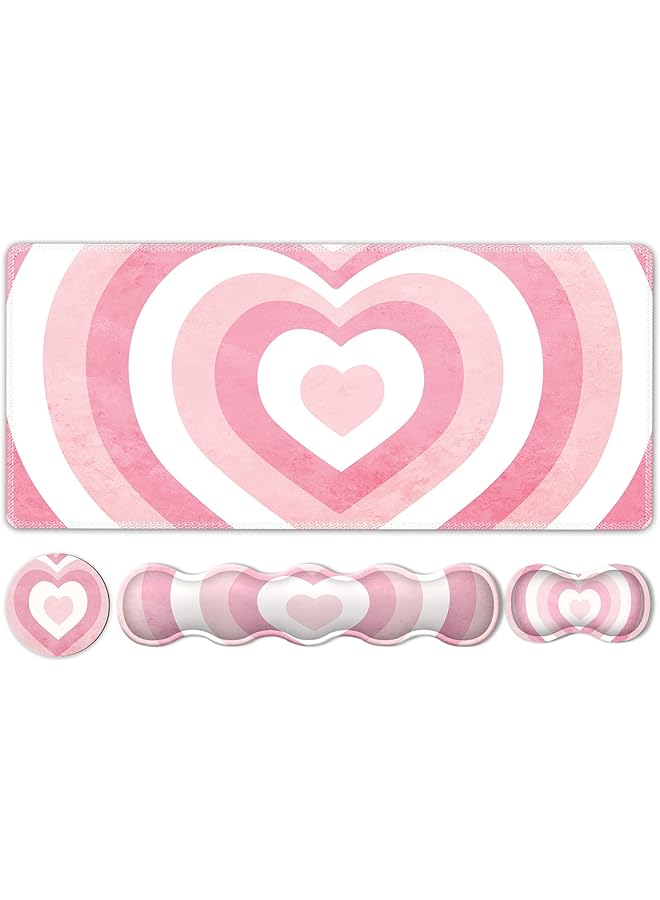 erorex Keyboard Mouse Pad Set Large Gaming Mouse Pad + Keyboard Wrist Rest + Mouse Pad With Wrist Support + Coaster Easy Typing Pain Relief Desk Mat Set Valentines Day Gifts For Her Pink Heart - Image 1
