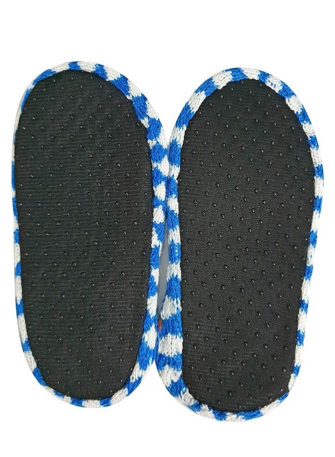 Malvina Kids Cute Eye Look Little Boy and Girl Multicolour Warm Winter Slipper Socks, Knitted Booties Slipper Indoor Socks with Soft Rubber Sole (Blue,Pack of 01)-(6-7 Years) - Image 2