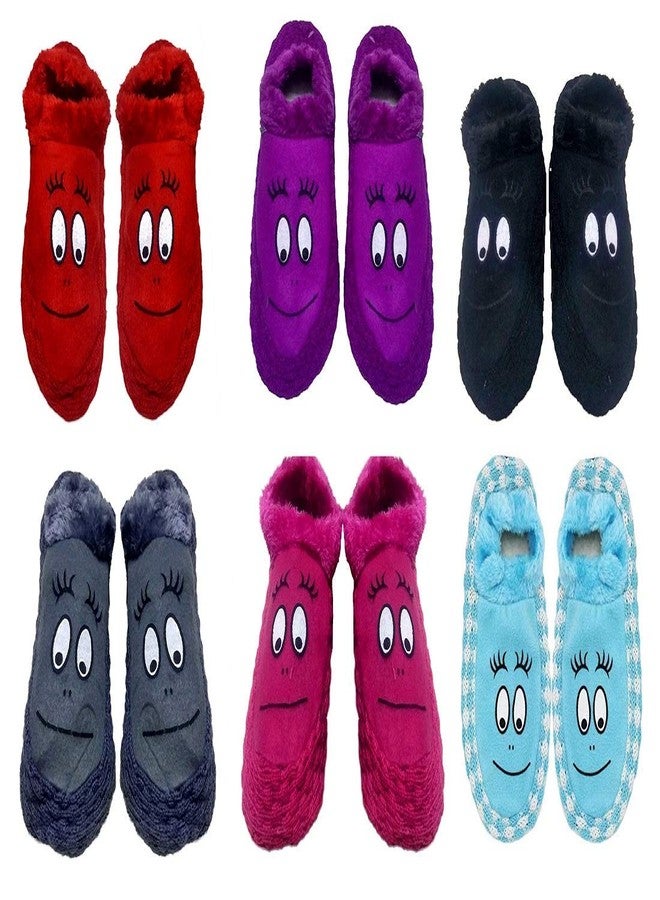 Malvina Kids Cute Eye Look Little Boy and Girl Multicolour Warm Winter Slipper Socks, Knitted Booties Slipper Indoor Socks with Soft Rubber Sole (Blue,Pack of 01)-(6-7 Years) - Image 3