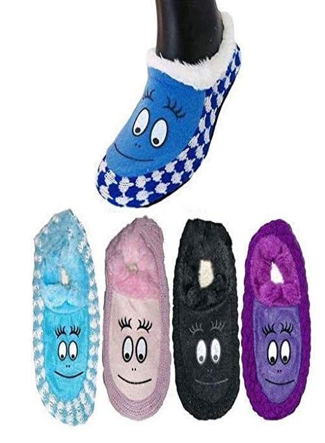 Malvina Kids Cute Eye Look Little Boy and Girl Multicolour Warm Winter Slipper Socks, Knitted Booties Slipper Indoor Socks with Soft Rubber Sole (Blue,Pack of 01)-(6-7 Years) - Image 4