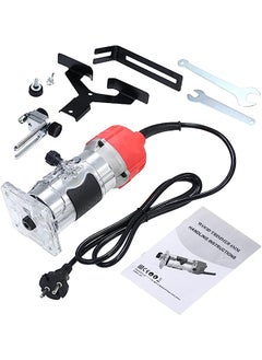 220V 800W Trim Router 30000r/min with Transparent Base Edge Guide Wood Laminate Electric Trimmer Compact Palm Router Corded for Woodworking Trimming Slotting Notching/Aluminum Red/EU