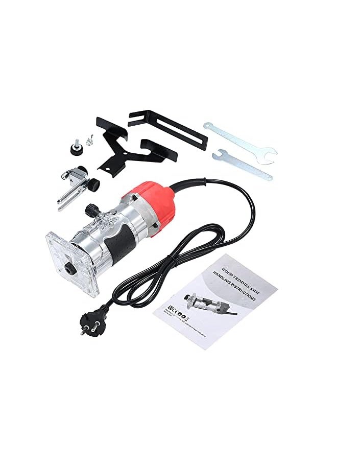 erorex - 220V 800W Trim Router 30000r/min with Transparent Base Edge Guide Wood Laminate Electric Trimmer Compact Palm Router Corded for Woodworking Trimming Slotting Notching/Aluminum Red/EU - Image 1