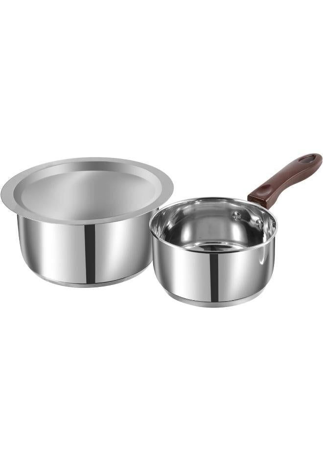 Stainless Steel Saucepan 1.8 Litre & Tope 1 Litre with Lid | Capsule Bottom | Induction & Gas Compatible | Durable Stainless Steel Cookware | Silver