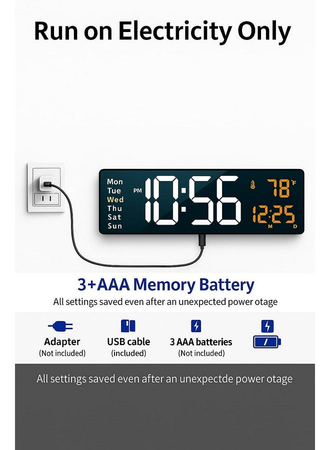 AERYS 16.2-Inch Digital Alarm Clock, Large LED Display with Remote Control, Automatic Brightness Dimmer, Big Clock with Date, Week, and Temperature Display for Wall/Table Use - Image 2
