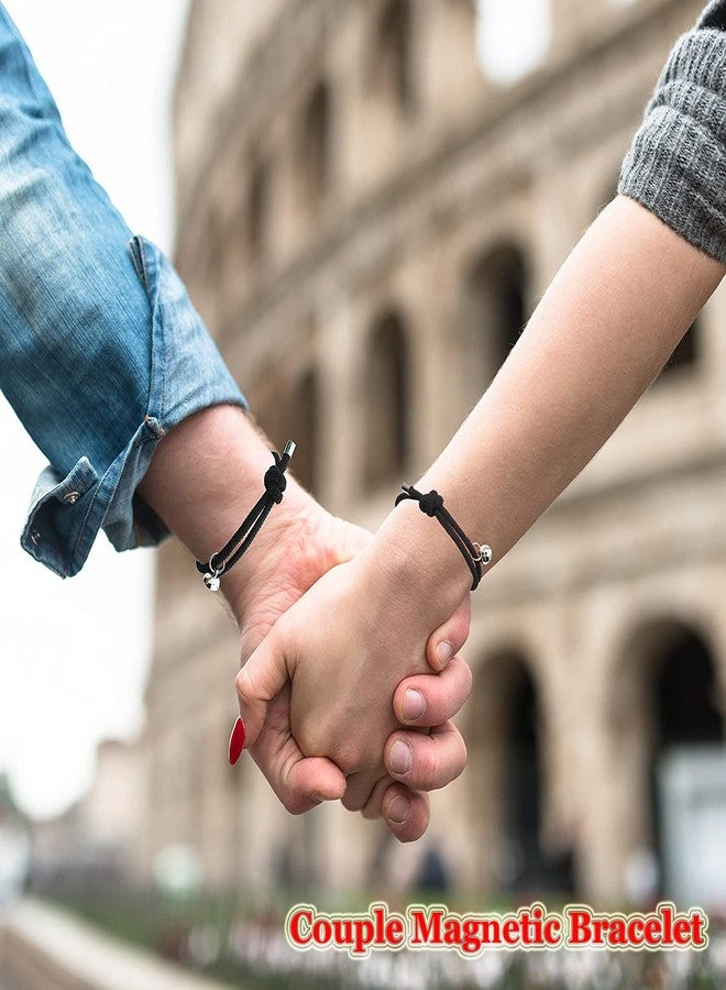tekme Men & Women 2Pcs Set Couple Bracelet, Magnetic Matching Bracelet For Couples, Stainless Steel Heart Shaped Bracelets, Gift For Lover/Friend & Valentine Day (Black) - Image 2