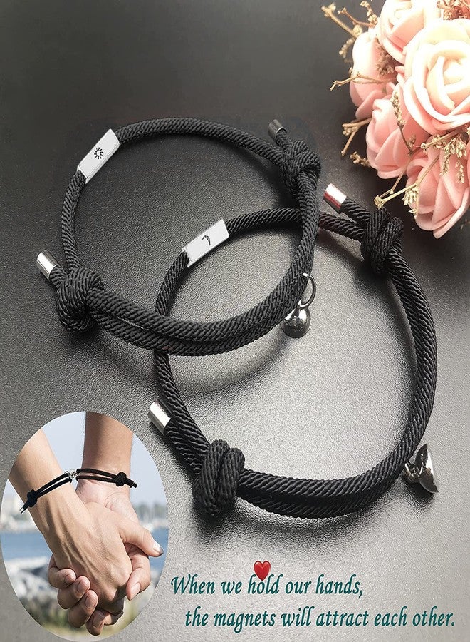 tekme Men & Women 2Pcs Set Couple Bracelet, Magnetic Matching Bracelet For Couples, Stainless Steel Heart Shaped Bracelets, Gift For Lover/Friend & Valentine Day (Black) - Image 3