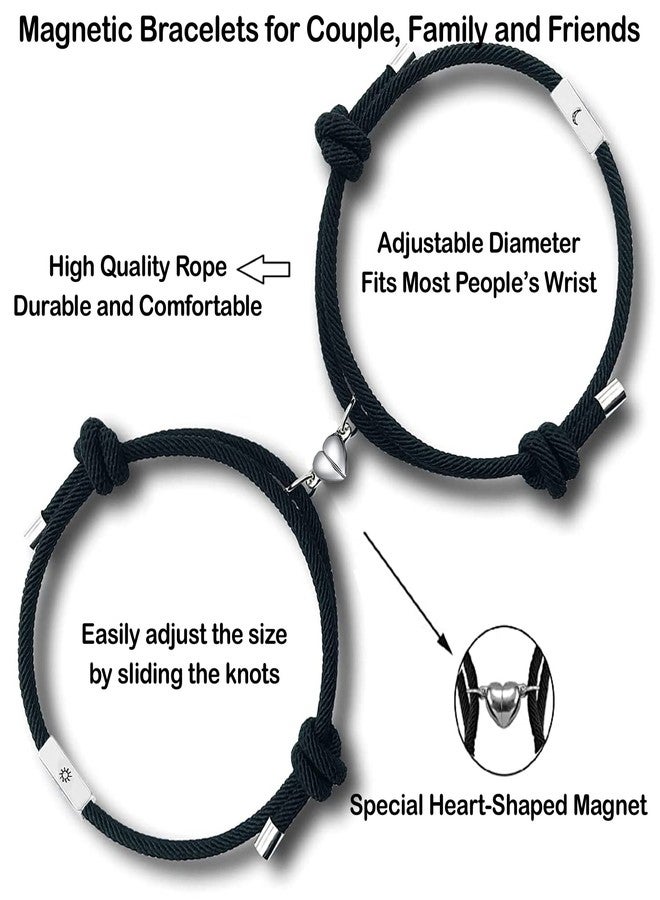 tekme Men & Women 2Pcs Set Couple Bracelet, Magnetic Matching Bracelet For Couples, Stainless Steel Heart Shaped Bracelets, Gift For Lover/Friend & Valentine Day (Black) - Image 4