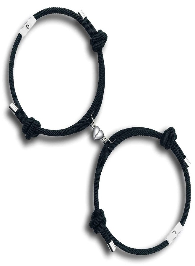 tekme Men & Women 2Pcs Set Couple Bracelet, Magnetic Matching Bracelet For Couples, Stainless Steel Heart Shaped Bracelets, Gift For Lover/Friend & Valentine Day (Black) - Image 1