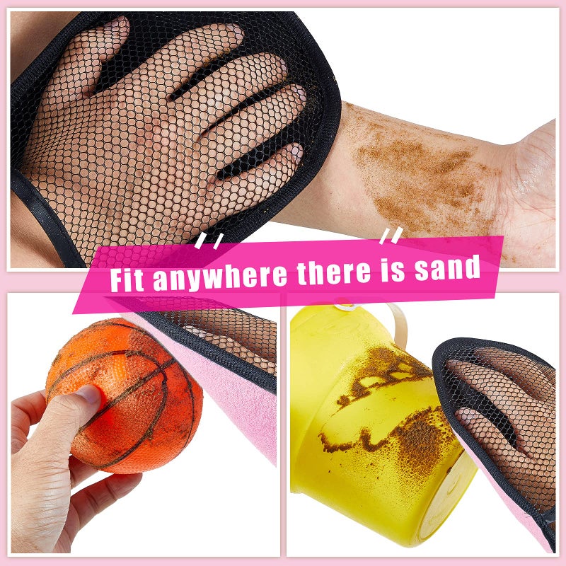Skylety 2 Pieces Sand Mitt for Beach Sand Off Mitt Soft and Skin Friendly Cotton Towel Help Parents Clean from Children's Skin Brush Pack for Surf, Ocean and Lakeside Recreation(Pink) - Image 4