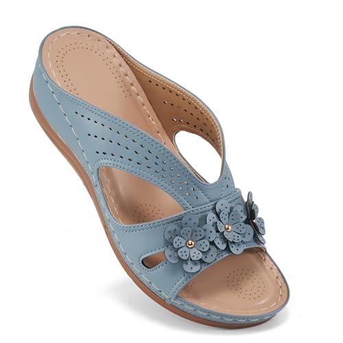 Ecetana Sandals for Women Wedge Shoes: Slip On Dressy Summer Comfortable Slides Sandals Lightweight Memory Foam Platform Shoes - Image 1