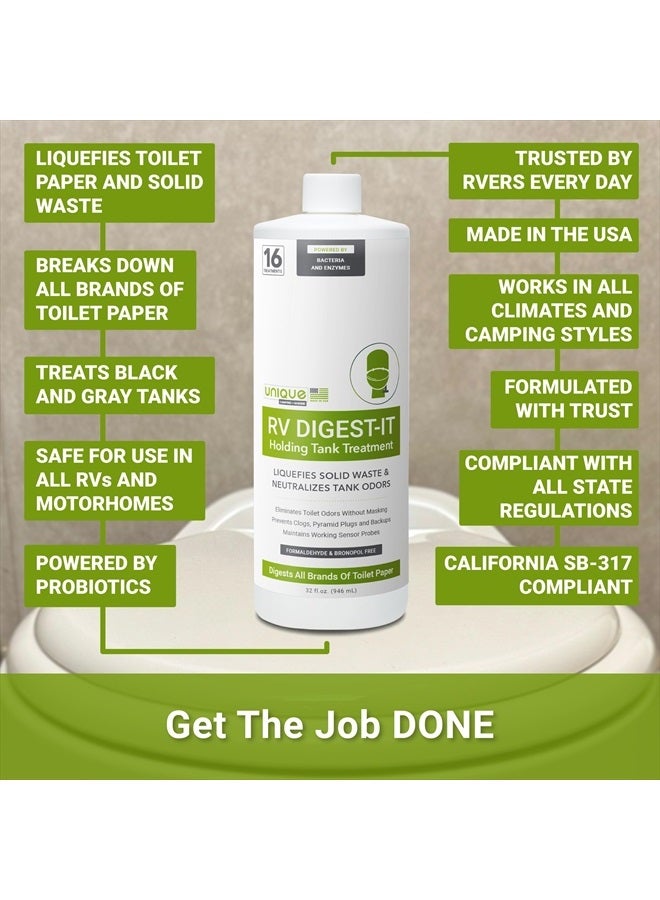 Unique RV Digest-It Black Water Tank Treatment - Concentrated Liquid RV Toilet Treatment - Eliminates Odor, Liquifies Waste, Prevents Sensor Misreading, CA Approved (32 oz.) - Image 4
