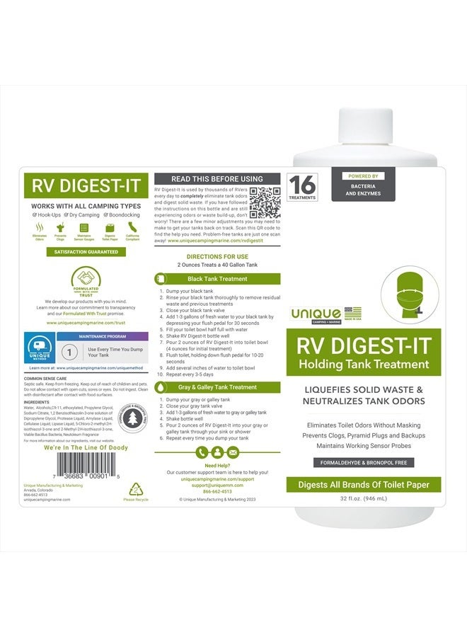 Unique RV Digest-It Black Water Tank Treatment - Concentrated Liquid RV Toilet Treatment - Eliminates Odor, Liquifies Waste, Prevents Sensor Misreading, CA Approved (32 oz.) - Image 2