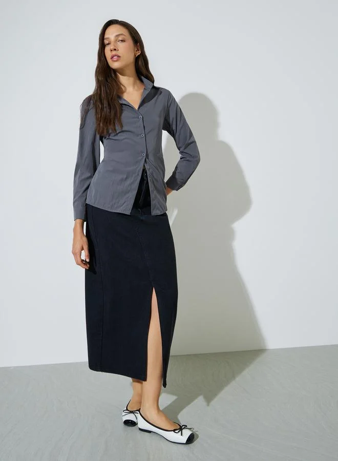 ستايلي Grey Solid Long Sleeves Shirt
