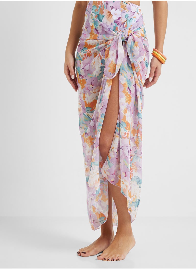 ELLA - Floral Print Swimsuit With Cutout & Printed Sarong - Image 1