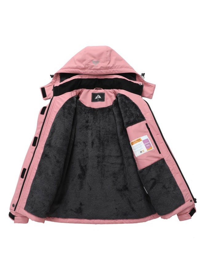 MOERDENG Women's Snow Ski Jacket Warm Winter Coat Waterproof Snowboarding Jacket with Zippered Pockets, Pink, S - Image 3