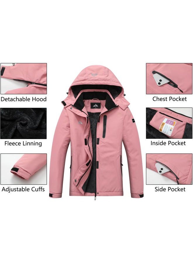 MOERDENG Women's Snow Ski Jacket Warm Winter Coat Waterproof Snowboarding Jacket with Zippered Pockets, Pink, S - Image 4