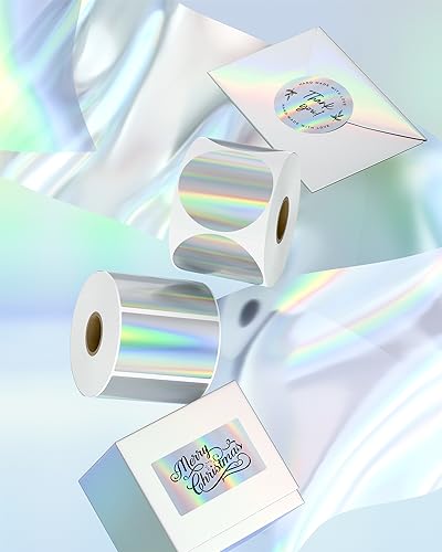 MUNBYN 225x125 Holographic Thermal Sticker Labels Silver Color SelfAdhesive Stickers Label Glitter Thermal Printer Label for DIY Logo Design QR Code Name Tag500 Sheets1 Roll - Image 3
