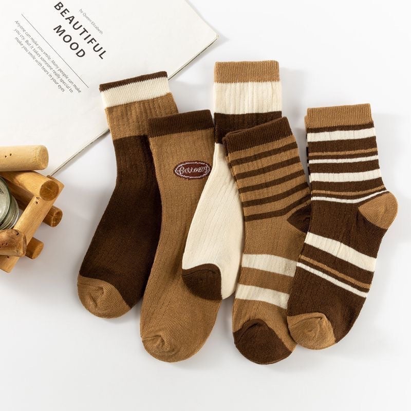 Factory supply new Maillard color all-match trend socks vintage striped socks simple fashion casual - Image 2