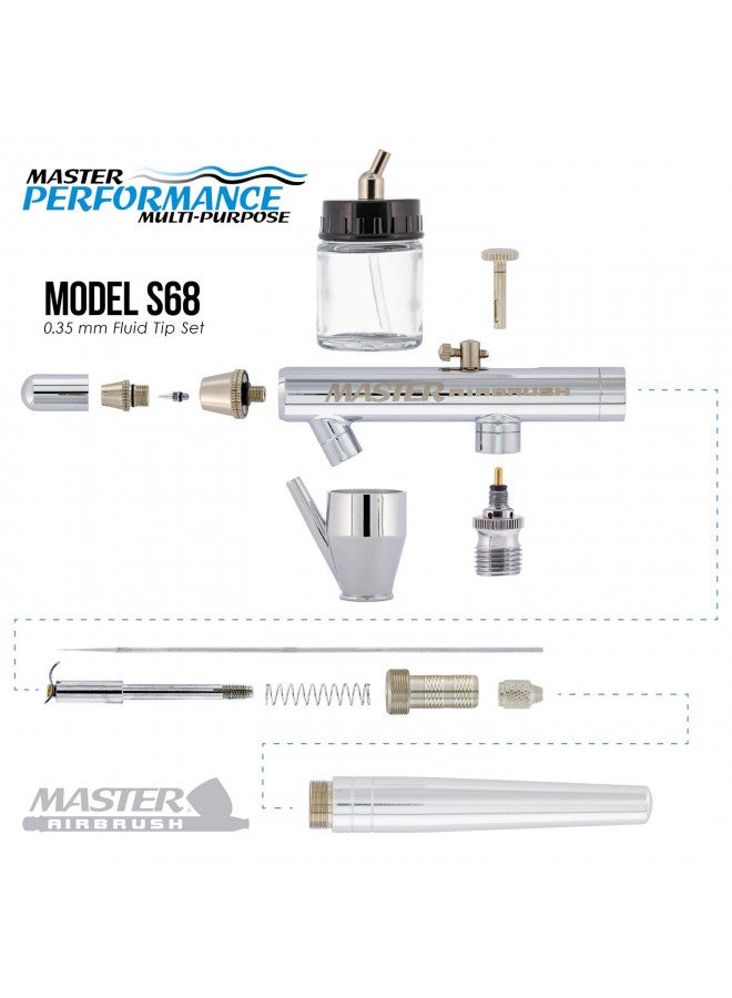 Master Airbrush Master Performance S68 Multi-Purpose Precision Dual-Action Siphon Feed Airbrush, 0.35 mm Tip, 3/4 oz Fluid Bottle, Color Cup - User Friendly Set Kit - How-to-Airbrush Guide - Auto, Art, Hobby, Cake - Image 3