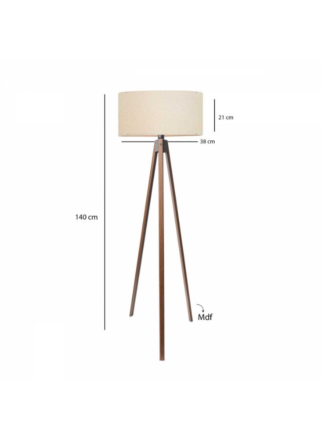 مصباح أرضي خشبي ثلاثي الأرجل بلون البيج الصحراوي | قاعدة E27 | ارتفاع 140 سم | تصميم عصري بسيط - Image 2