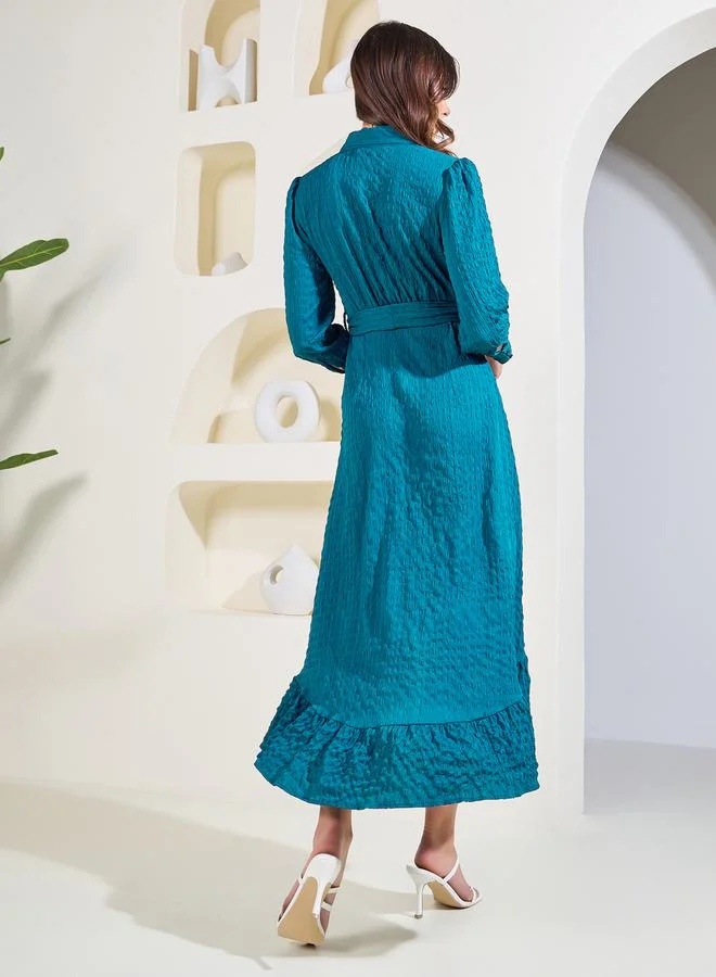 Styli Textured Wrap Midi Dress