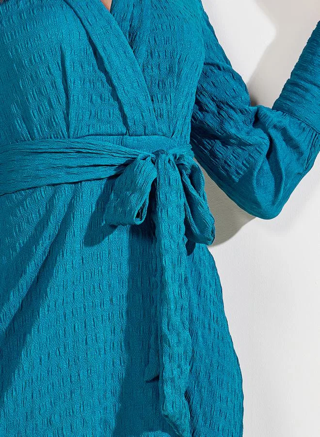 Styli Textured Wrap Midi Dress