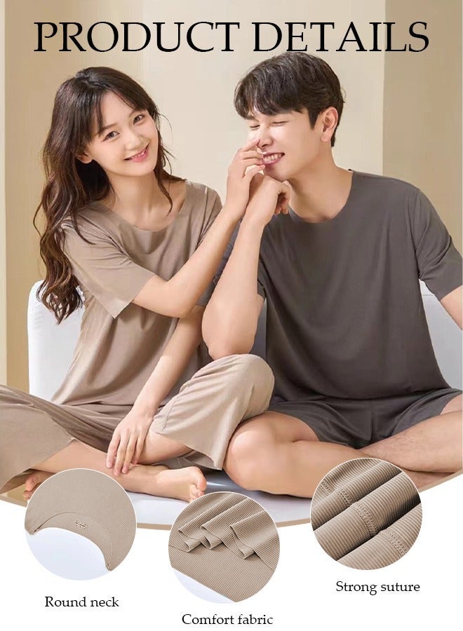 DUNISO Men's Pajamas Set Short Sleeve Summer Relaxed Pajamas Round Neck High Elastic Breathable Thin Pajamas Set - Image 5