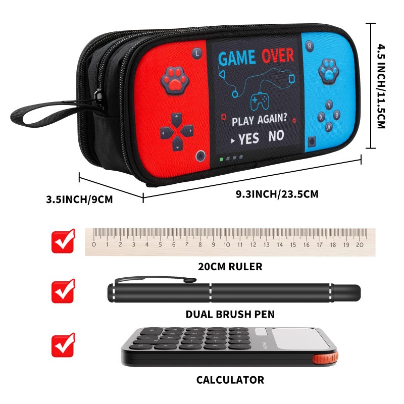 Easozoom Large Game Controller Pencil Case for Teen Boy Kid Capacity Pen Box Pouch Organizer Holder Bag with 3 Compartments & Zipper School College Office Supplies(1PCS Pencil Case) - Image 2