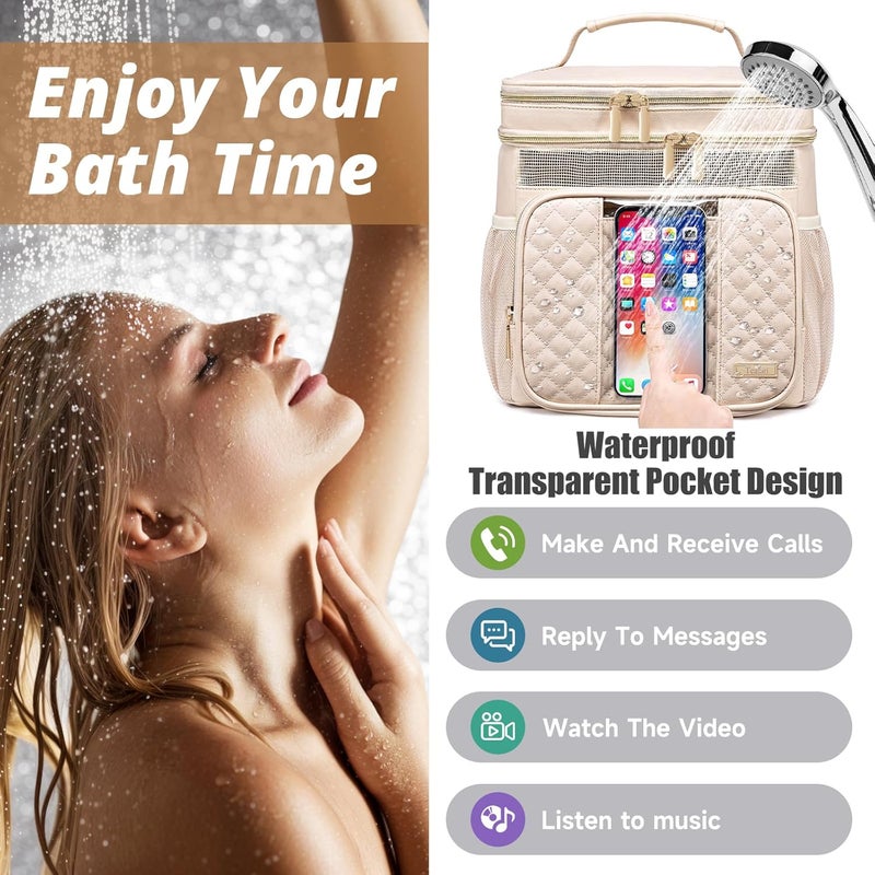 Tealari Large Leather Toiletry Bag for Women Men,Bathroom Bag,Water Resistant Shower Bag,Makeup Bag,Portable Shower Caddy for College Dorm,Hanging Travel Toiletry Bag with Transparent Waterproof Phone Pocket - Image 3