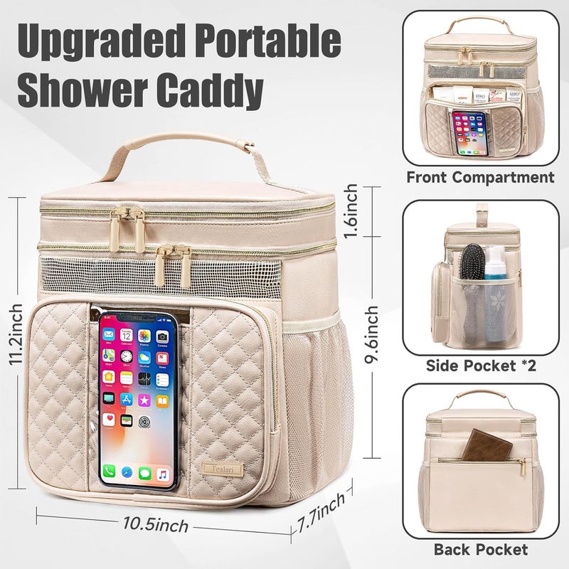 Tealari Large Leather Toiletry Bag for Women Men,Bathroom Bag,Water Resistant Shower Bag,Makeup Bag,Portable Shower Caddy for College Dorm,Hanging Travel Toiletry Bag with Transparent Waterproof Phone Pocket - Image 4