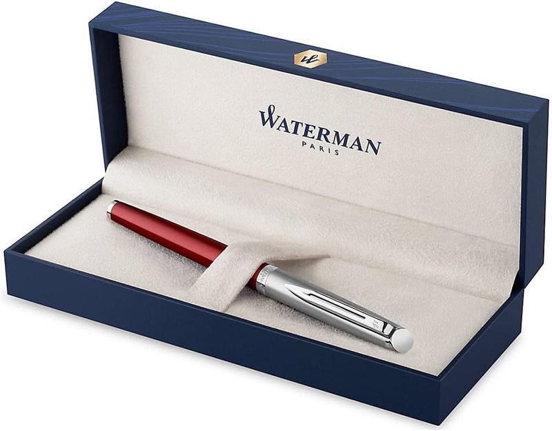 وترمان Waterman Hemisphere Essential Fountain Pen - Matte Stainless Steel and Red Barrel with Chrome Trim - Image 2