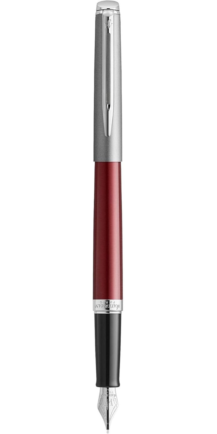 وترمان Waterman Hemisphere Essential Fountain Pen - Matte Stainless Steel and Red Barrel with Chrome Trim - Image 1