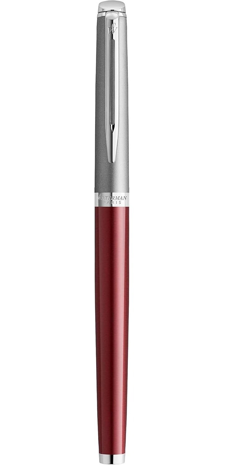 وترمان Waterman Hemisphere Essential Fountain Pen - Matte Stainless Steel and Red Barrel with Chrome Trim - Image 3