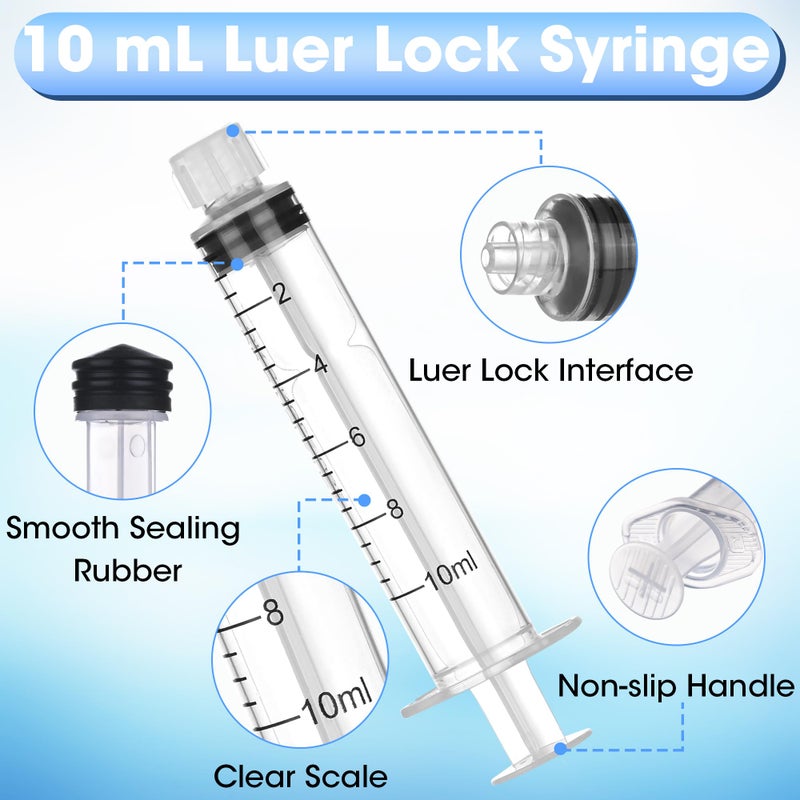 BeHerk 20 Pack 10ml/cc Luer Lock Syringe with Caps, Plastic Syringe without Needle for Liquid, Sterile Individually Wrapped - Image 3