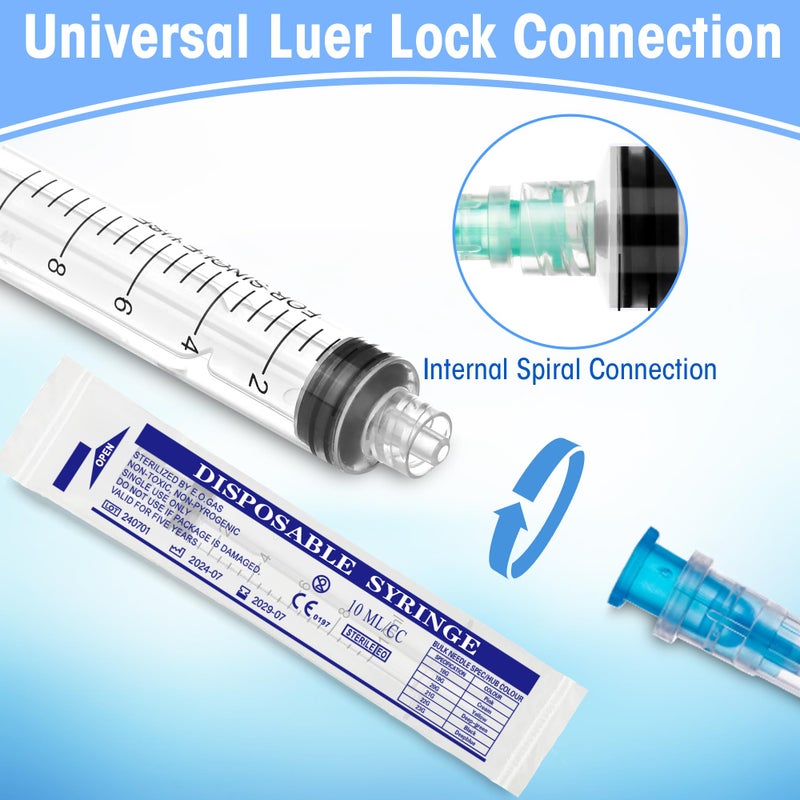 BeHerk 20 Pack 10ml/cc Luer Lock Syringe with Caps, Plastic Syringe without Needle for Liquid, Sterile Individually Wrapped - Image 5