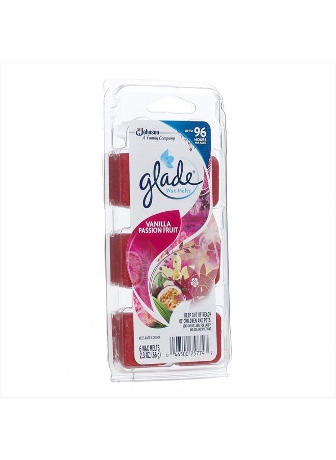 Glade Wax Melts Air Freshener, Scented Candles with Essential Oils for Home and Bathroom, Vanilla Passion Fruit, 6 Count