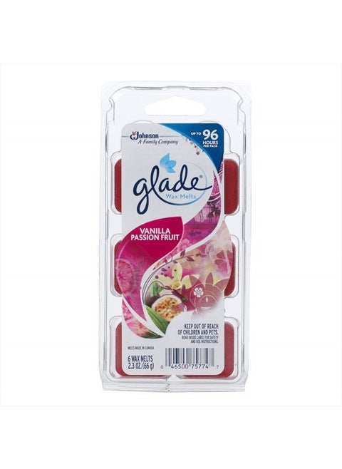 Glade Wax Melts Air Freshener, Scented Candles with Essential Oils for Home and Bathroom, Vanilla Passion Fruit, 6 Count