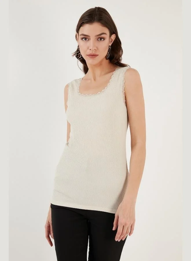 Lela Lela Slim Fit Thick Strap Lace Square Neck Crinkle Tank Top Women's Tank Top 5864979